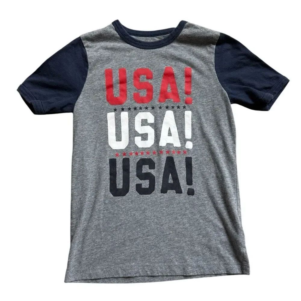 Youth Boys OshKosh USA Patriotic Ringer Graphic Tee Shirt - Sz 7